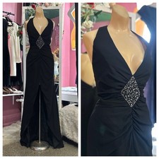 Black Maxi Formal Evening Prom Dress Beaded Halter Y2K Style Open Back M