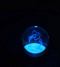 Crystal Ball With Dolphins Etched On The Inside Clear Glass 3”D Lights Chage Usb