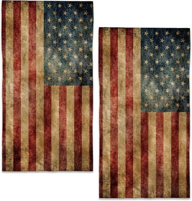 Vintage American Flag Bath Hand Towel 2 Pack Patriotic  Flag Absorbent Hand