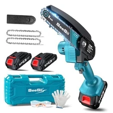  Mini Chainsaw Cordless 6-inch, Handheld Electric Power 6-inch-two battery Blue