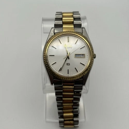 Vintage Seiko SQ Quartz Two-Tone Day/Date 36mm Mens Watch New Battery Runs