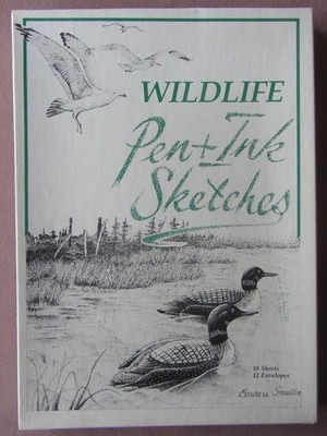 Barbara Smullen Wildlife Pen & Ink Sketches STATIONERY Loons Moose Sea Gulls Vtg