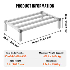 1000LBS Aluminum Dunnage Rack 8In 12In off the Floor Adjustable Aluminum Food St