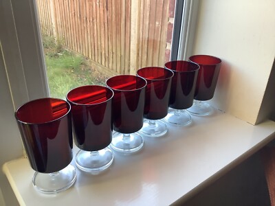 Vintage 6er Set Französische Luminarc Rubin Rotwein Kavalier Gläser/Kelche 5,5''