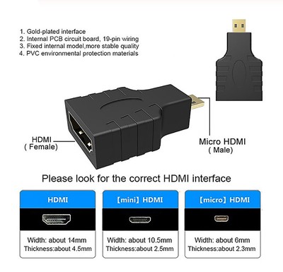 Micro HDMI Male To HDMI Female Adapter - 1080P For Xbox 360, PS3, HDTV (Robotsky) 12 thumbnail image
