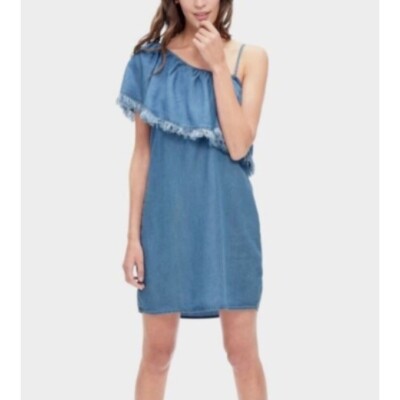 NEW! Splendid Summer Ruffle One Shoulder Denim Dress Women's Size Medium  Tencel | eBay