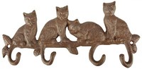 Esschert Design Katzen Wandhaken Haken Garderobe Leiste Gusseisen Braun Landhaus