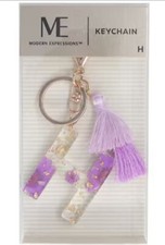 Modern Expressions Monogram Keychain Letter H Purple Floral with Pom Pom Tassel