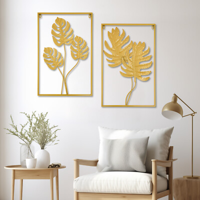 2* Wall Decorations Metal Wall Art Hanging Sculpture Gold Leaf Home Garden Decor