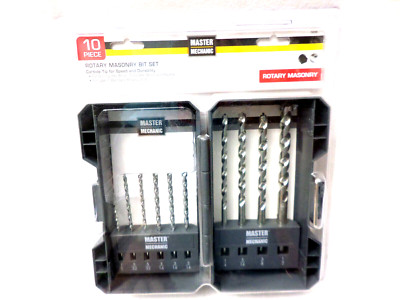 Master Mechanic 10-Piece Rotary Masonry Drill Bit Set with Storage Case
