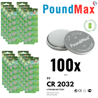 #ad PoundMax CR2032 Batteries 3v Lithium Coin Cell Battery Combo Pack 100 Count $36.99