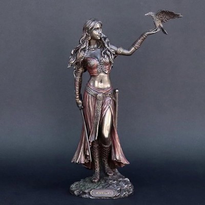 Bronze Morrigan Fin Resin Statues the Celtic Goddess of Battle with Crow & Sword