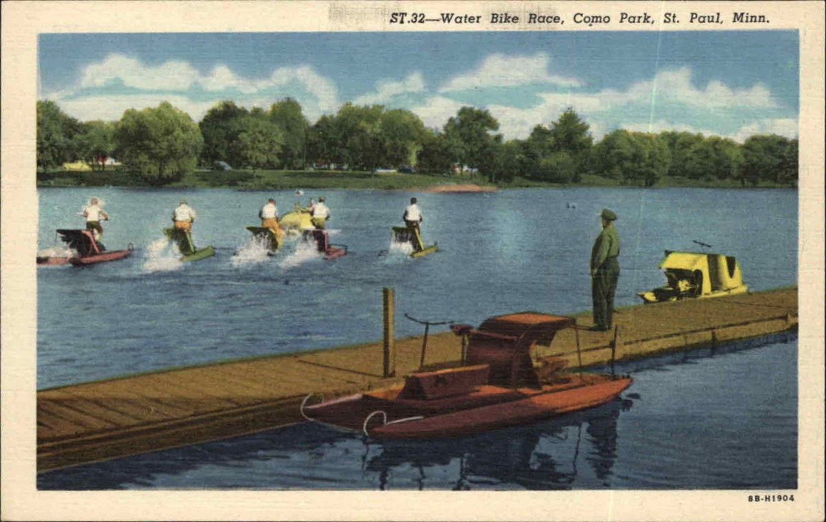 Paul MN Water Bike Docks Como Park Colorful Linne Postcard #1