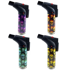 4 Pack Jumbo 4" Single Jet Flame Torch Gun Lighter Refillable Lockable Skeleton