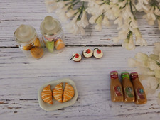 BARBIE DOLL FOOD LOT COFFEE Crossiants Cupcakes Glass Jars Plate Lot of 12