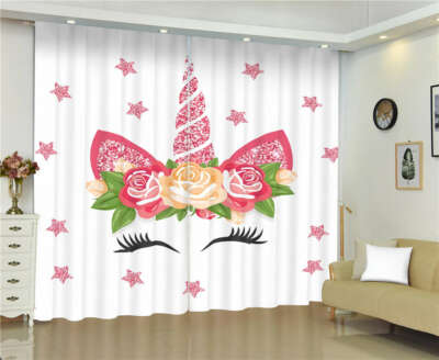 Bright Red Point Unicorn Flowers Printing 3D Blockout Curtains Fabric Window