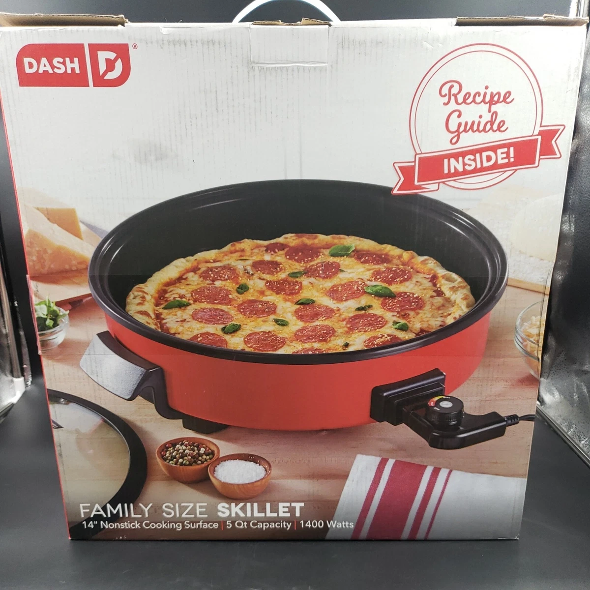 Dash Rapid Heat Large 14 Family Size Electric Skillet RED Non-Stick 5 Qt  1400W