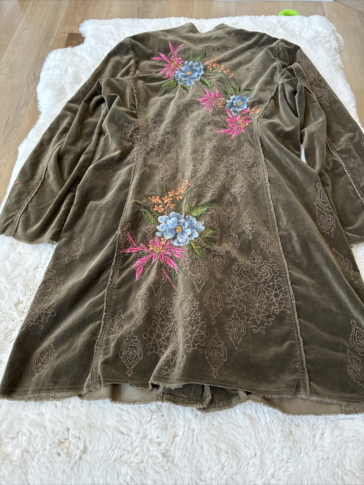 Johnny Was Velvet Embroidered Duster Coat Size XL cho… Gem