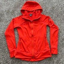 Womens XS Eddie Bauer First Ascent High Route Grid Fleece Full-Zip Hoodie Orange