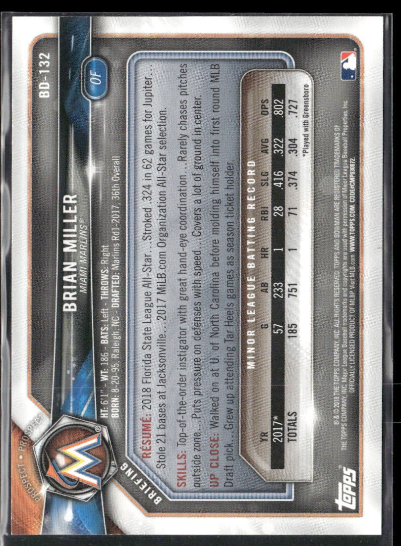 2018 Bowman Draft #BD-132 Brian Miller Sky Blue /499 | eBay