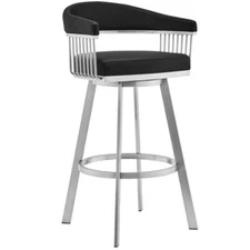 Bronson 26" Black Faux Leather and Brushed Stainless Steel Swivel Bar Stool