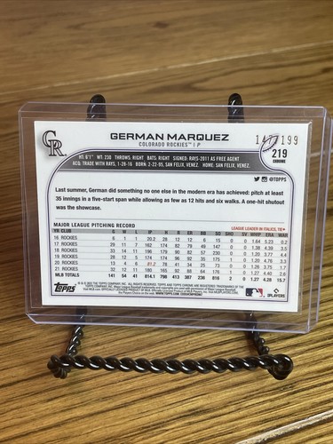 German Marquez 2022 Topps Chrome #219 Green Wave /199 - Picture 2 of 3