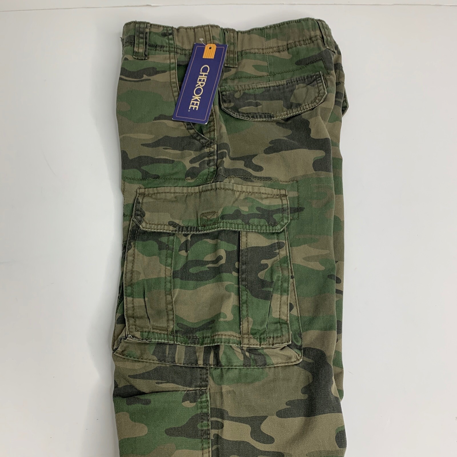 Boys Cherokee Green Cargo Camo Pants Size 8 Pockets Adjustable Waist New w/Tags