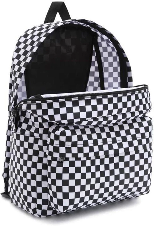 Mochila VANS Old Skool preta branca xadrez bolsa escolar BW quadriculada - Imagem 3 de 4