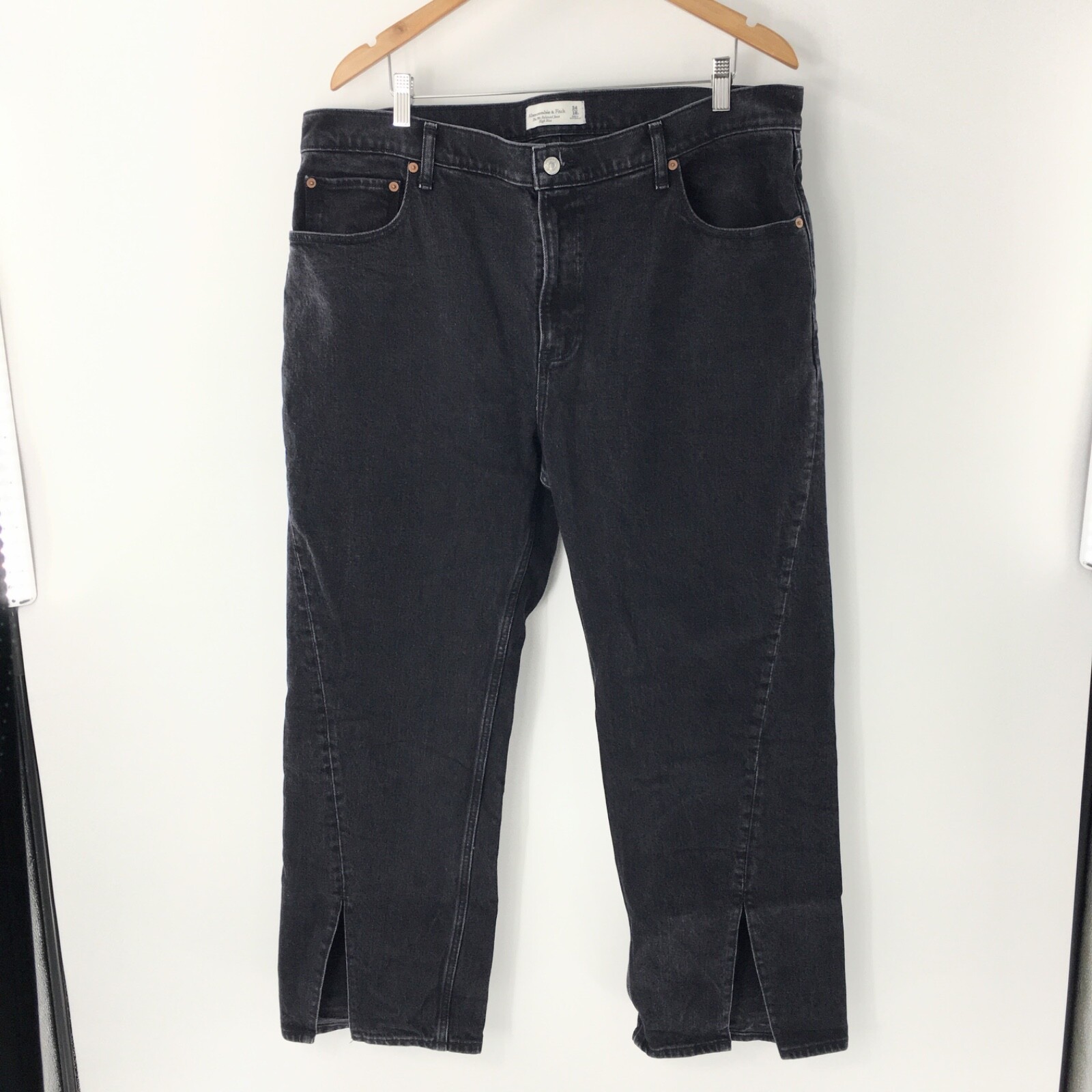 Abercrombie Fitch Womens Relaxed Jeans Black High Rise Cotton Blend Sz 18 Short