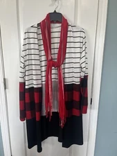 Elapsy Color Block Cardigan Size Xl And Matching Scarf
