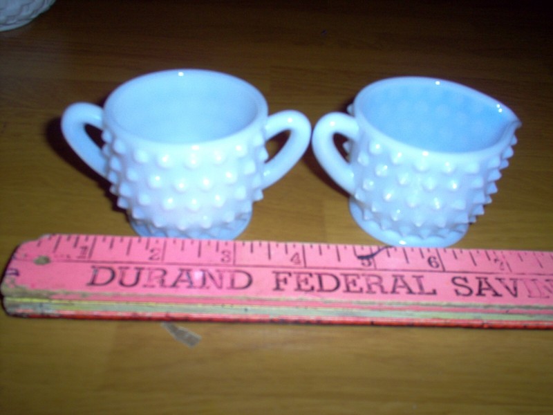 Vintage hobnail milk glass  small creamer and sugar
