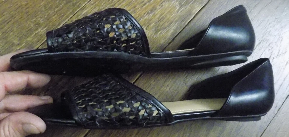 Nine West Cut-Out d'Orsay Planos Tejidos Correa Ancha Puntera Abierta Negro talla 6.5 Usado en Excelente Condición Bey 3 Foto 4 de 4