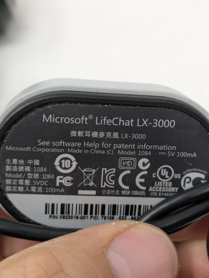 Microsoft LifeChat LX-3000 Headset Model 1084  - Lightly Used Black and White - Image 2 of 4
