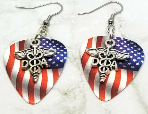 Dental Assistant DA Caduceus Charm Guitar Pick Earrings - Pick Your Color - Picture 6 of 7