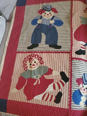 Vintage Fabric Springs Raggedy Ann Patch Kids Panel Cheater Quilt 35x45'' Cotton