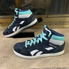 Vintage Reebok Blue Teal White High Top Sneakers Shoes Mens Size 8.5 Vtg
