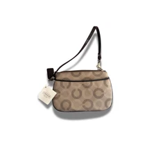 Coach Signature Logo Wristlet Corner Zip Khakis Canvas Mini Purse Pochette Beige