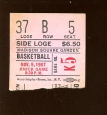November 9 1967 New York Knicks NBA Basketball Ticket Stub Early Walt Frazier
