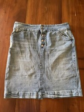 vintage gap jean denim skirt Button Fly Back Slit Sz 34 Slight Distressed
