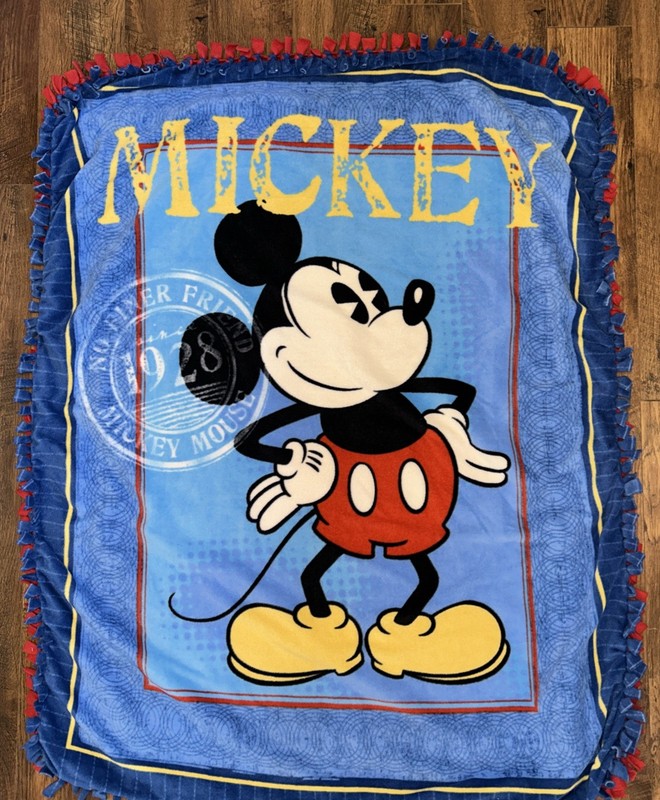 Disney Mickey Mouse 54” x 42" Multicolor/ Red Back Handmade Tie Throw Blanket