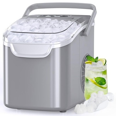 Countertop Ice Maker Machine with Handle, 2 Size Ice, 9 Pcs Ready in 6 Mins, 26l