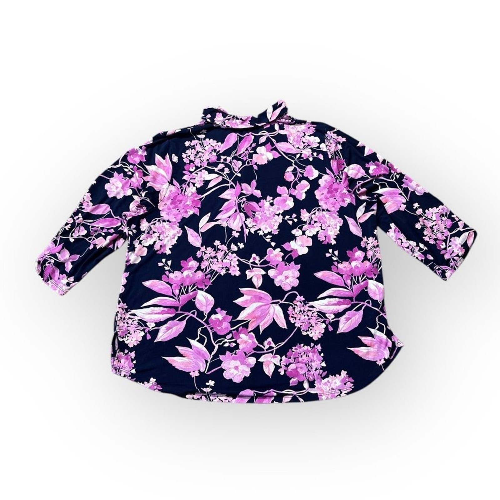 Joie de Vivre Button Up Women’s 2X Vibrant Purple Floral Garden Colorful Top