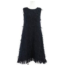 CHANEL 09A P36107 Mohair Fringe Sleeveless Dress Women Size 38 Dark-Navy