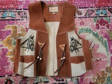 VTG Leather vest boys Capural Mexico cowboy horse Western vest 10 brown rodeo
