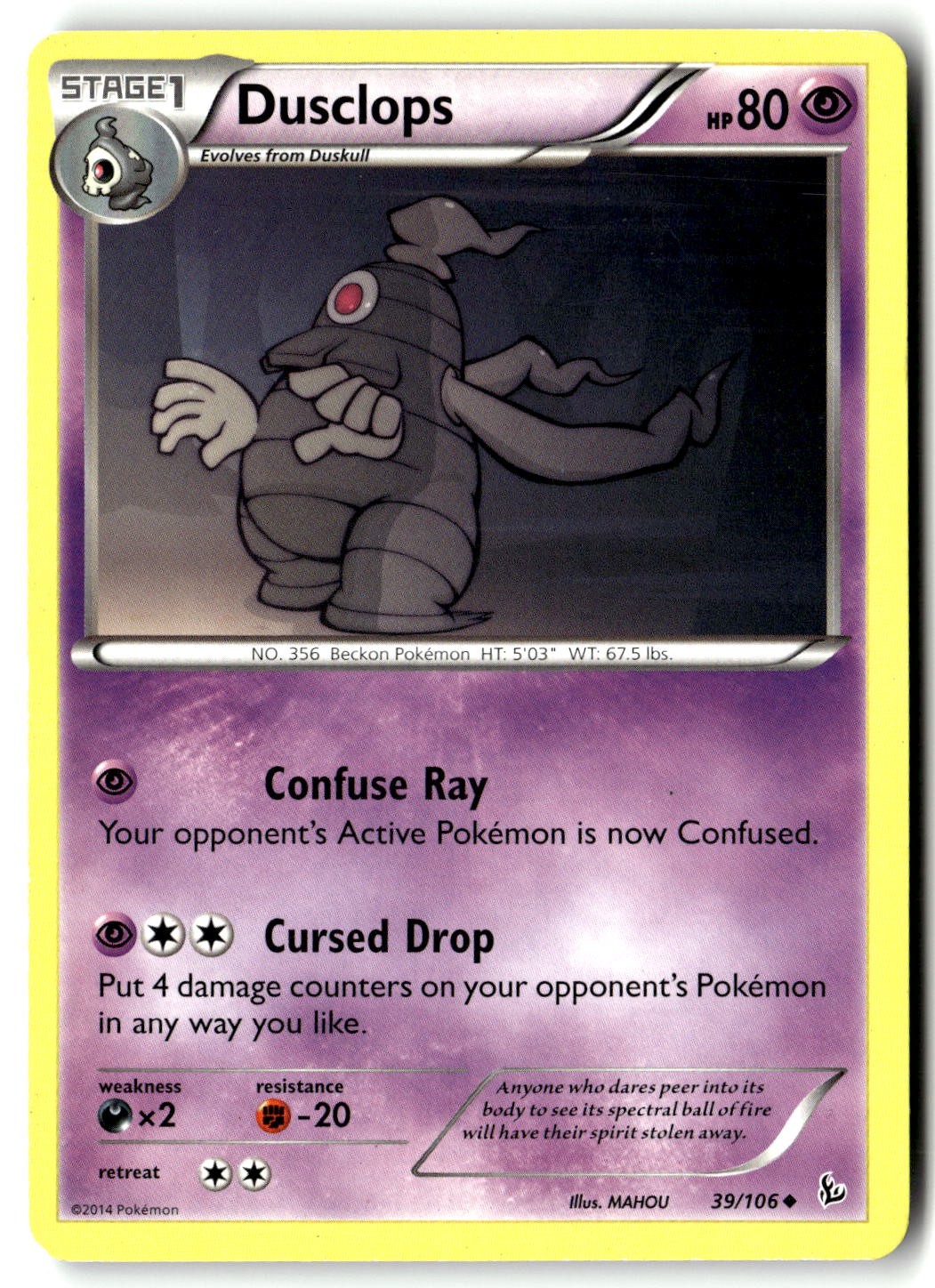Dusclops 39/106 Uncommon Flashfire Pokemon Lightly Played