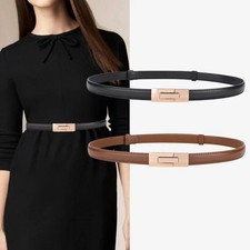 Faux Leather Belt Thin 1cm Adjustable Black Dress Jeans Women's Waist Belts