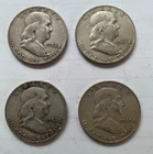 Lot of 4 Franklin Half Dollars 1952, 1954-D, 1960-D, 1963 90% Silver US Coins