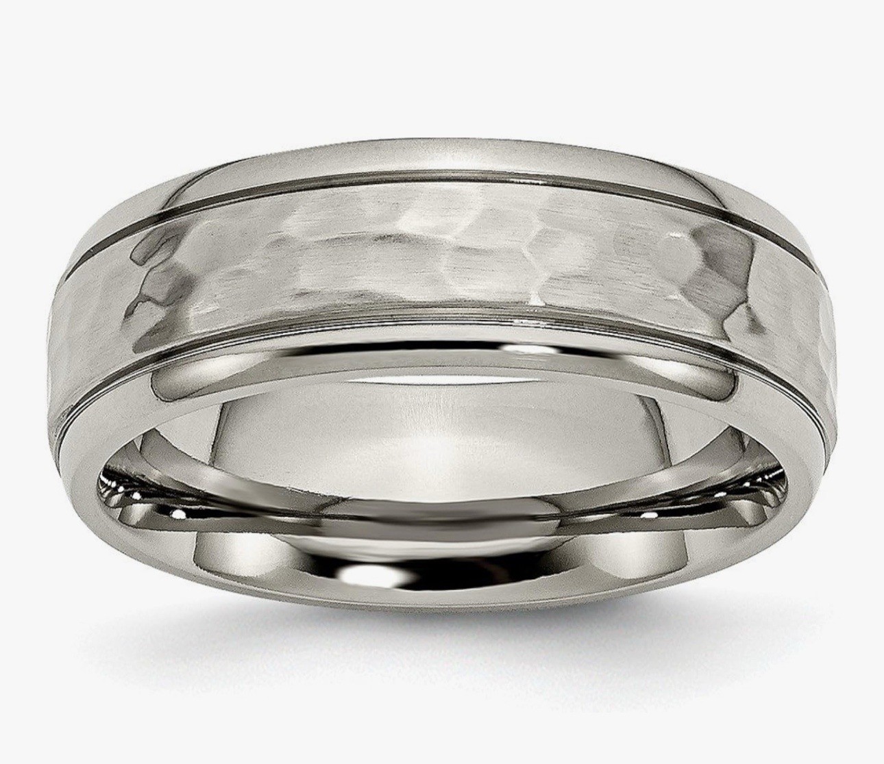 Solid Titanium 7mm Grooved Edge Hammered and Wedd… - image 1