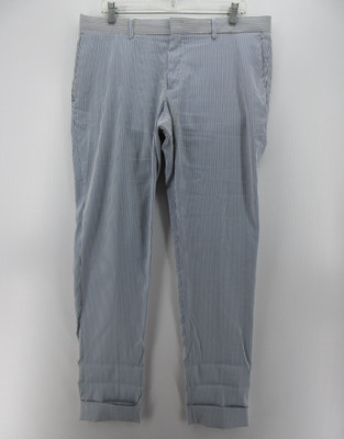 Zara Pants Men 36 Blue Chino Slim Tapered Trousers Striped Nautical Cuffed 36X32