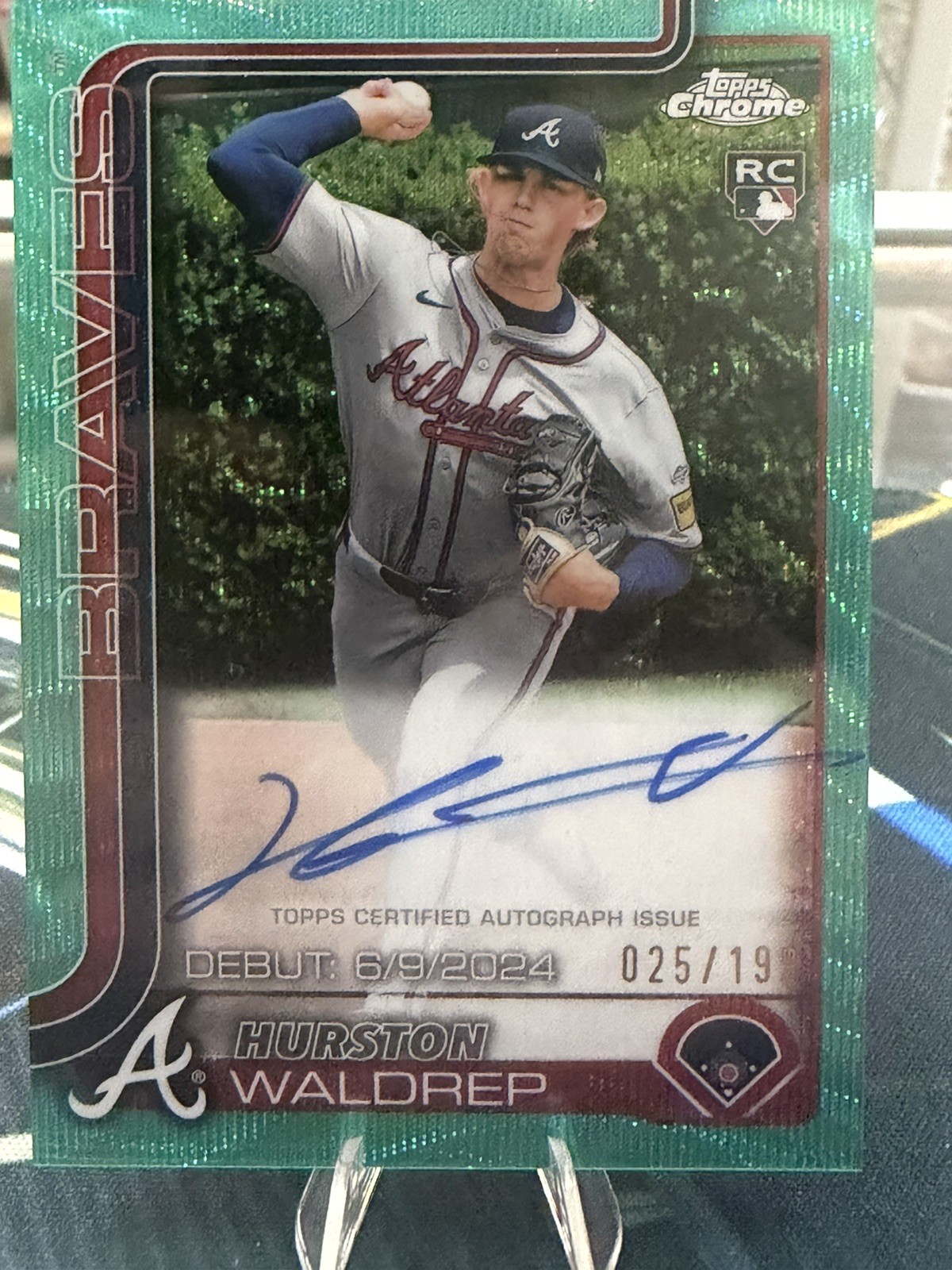 2025 Topps Chrome Update - Debut Auto Hurston Waldrep #CRDA-HW Aqua Wave /199 RC